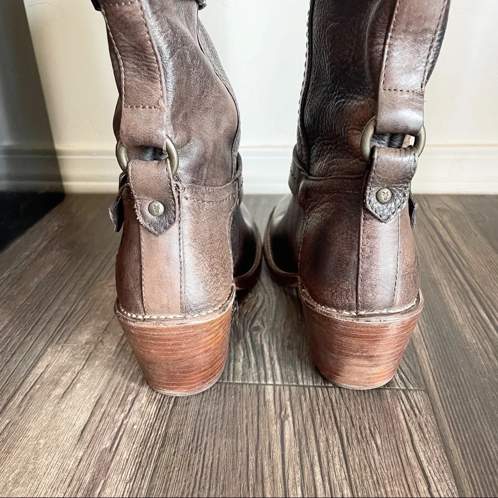 Frye Brown Leather Mid-Calf Buckle Boots - Picture 7 of 10